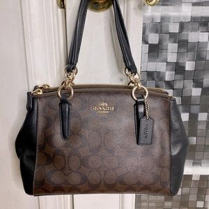 💕 Coach black brown leather jacquard medium satchel bag nice 💕